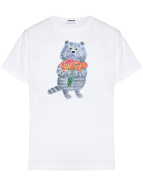 Футболка кот с букетом