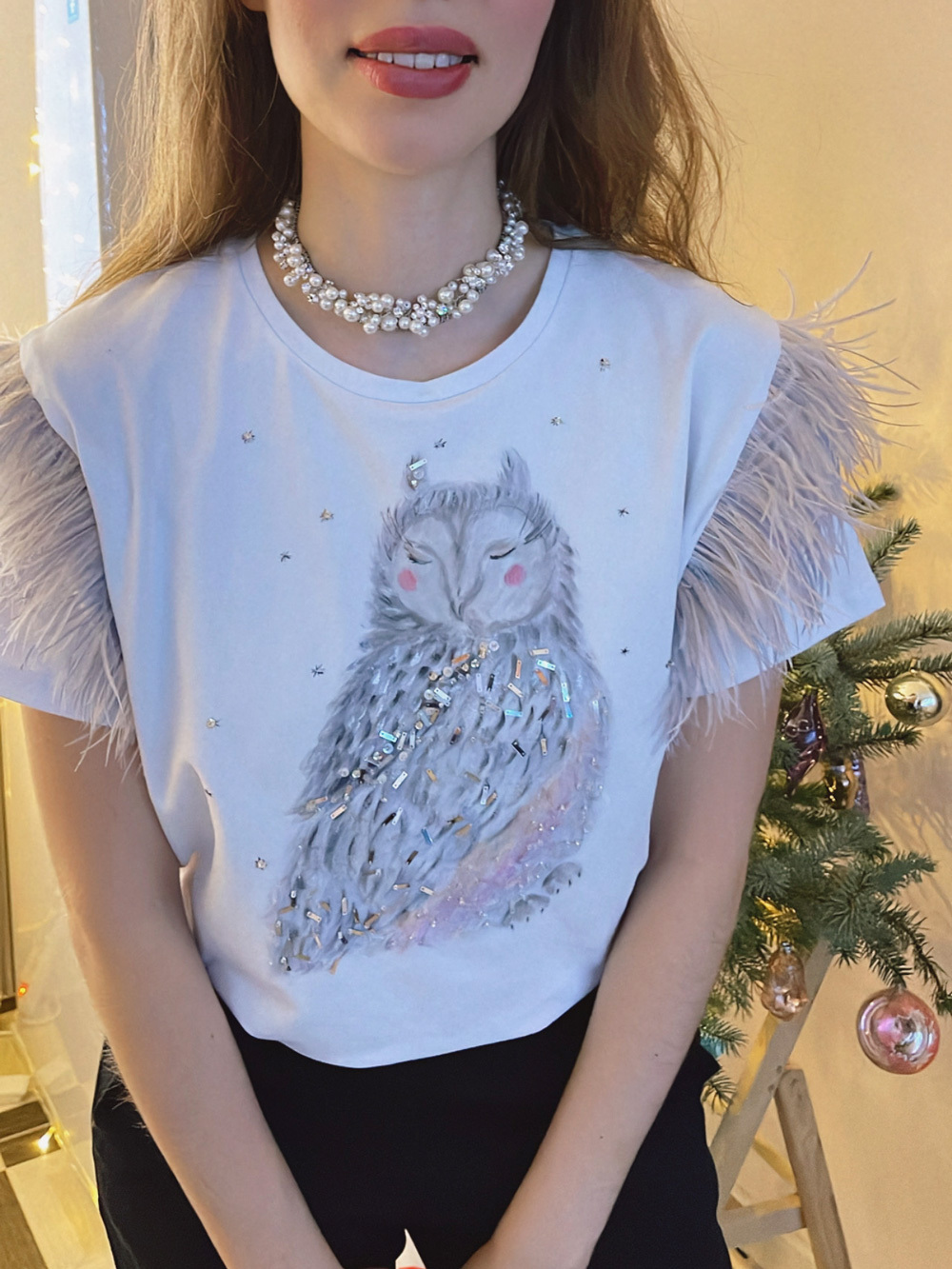 Футболка сова с перьями