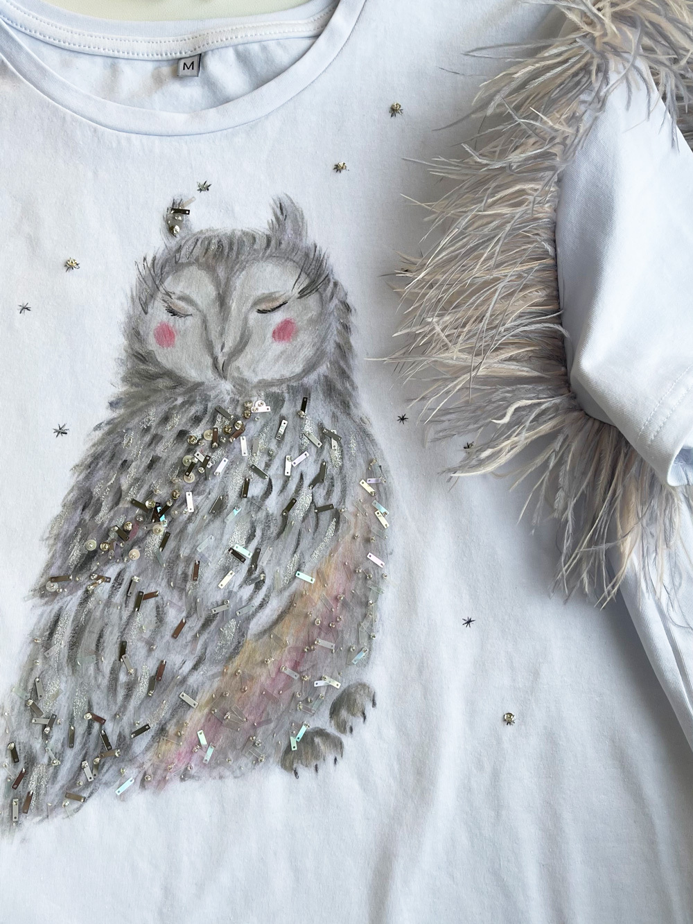 Футболка сова с перьями