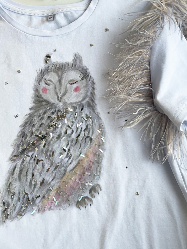 Футболка сова с перьями