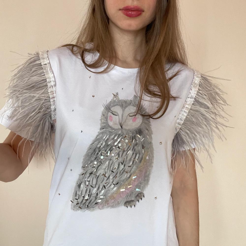 Футболка сова с перьями