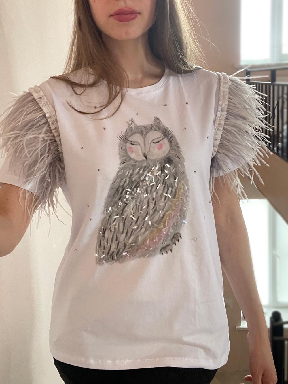 Футболка сова с перьями