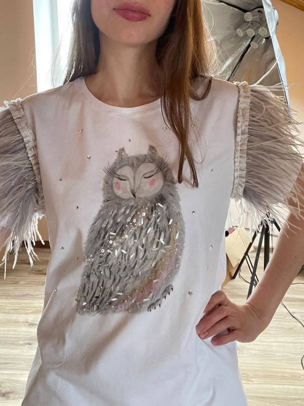 Футболка сова с перьями