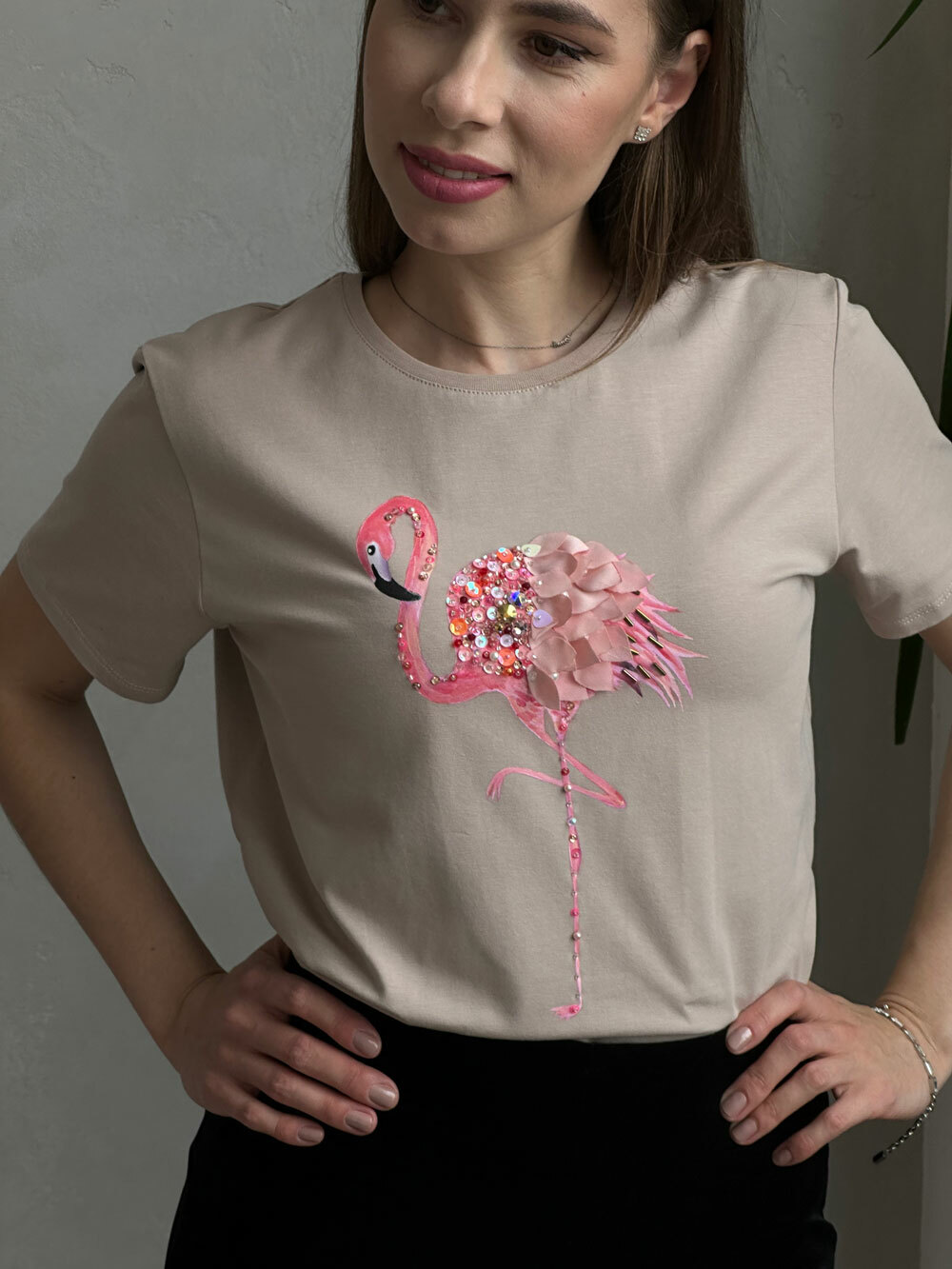 Футболка фламинго бежевая