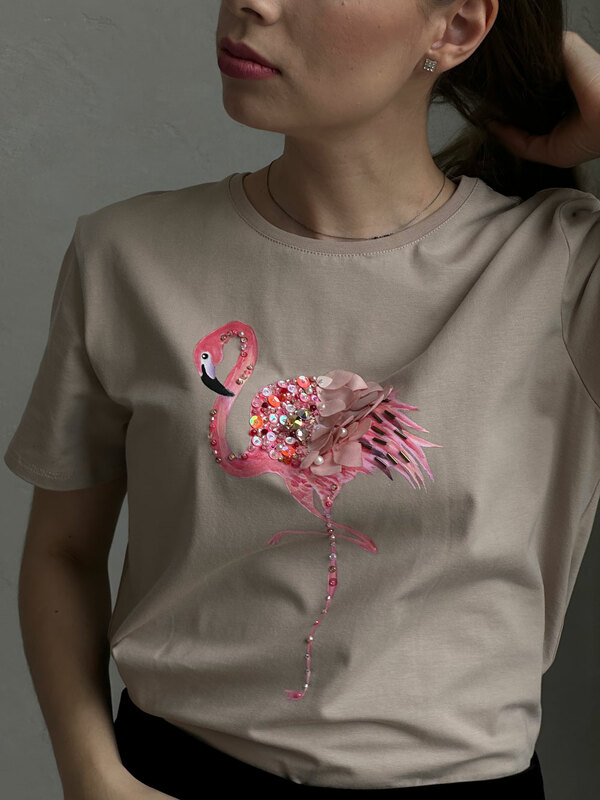 Футболка фламинго бежевая