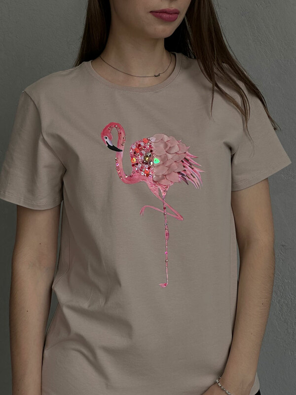 Футболка фламинго бежевая