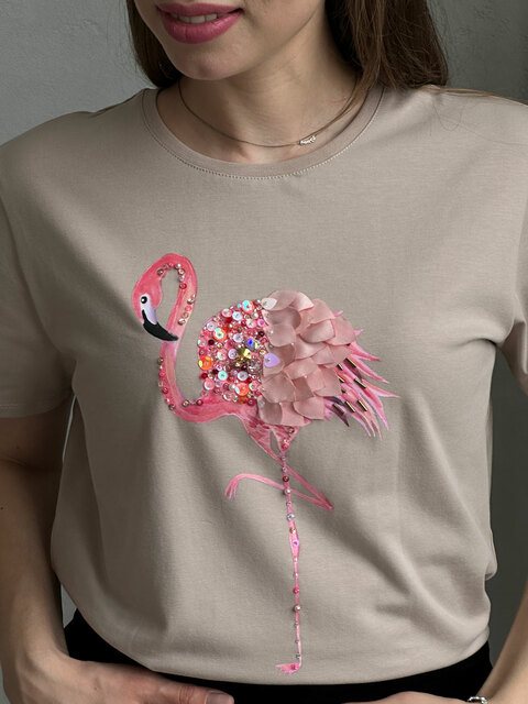 Футболка фламинго бежевая