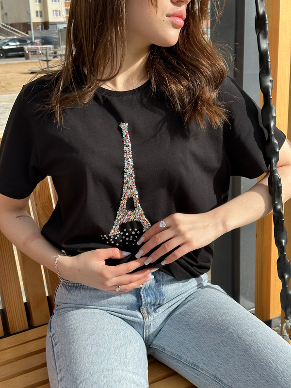 Футболка с Эйфелевой башней черная