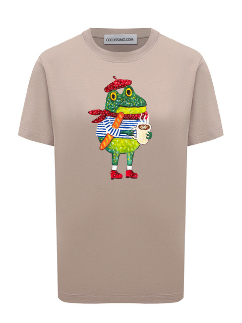 Футболка жабёнок с багетом бежевая