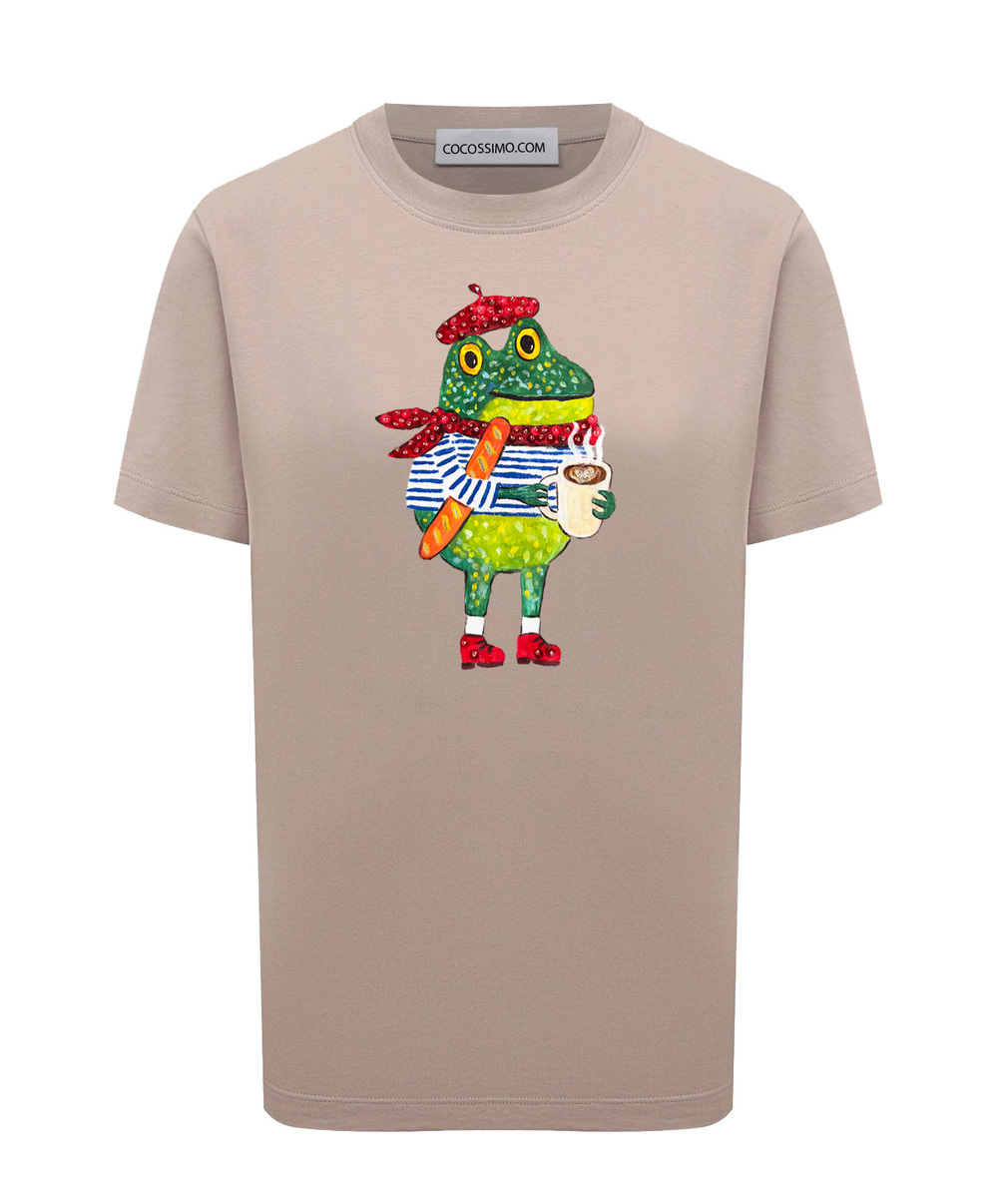 Футболка жабёнок с багетом бежевая