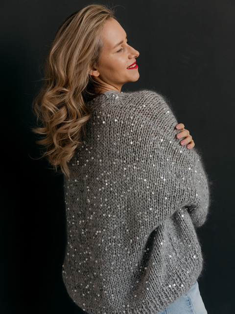 Кардиган из альпаки серебристый