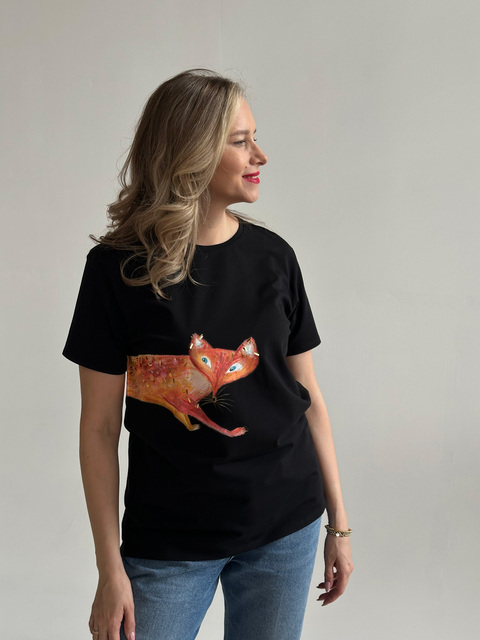 Футболка лиса на черном