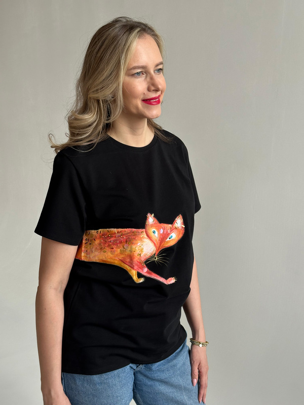 Футболка лиса на черном