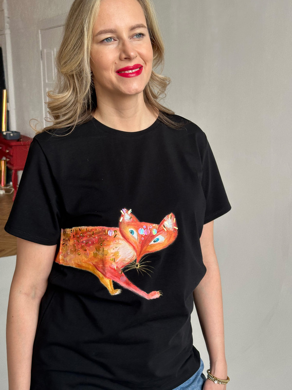 Футболка лиса на черном