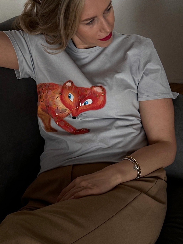 Футболка с лисой серая