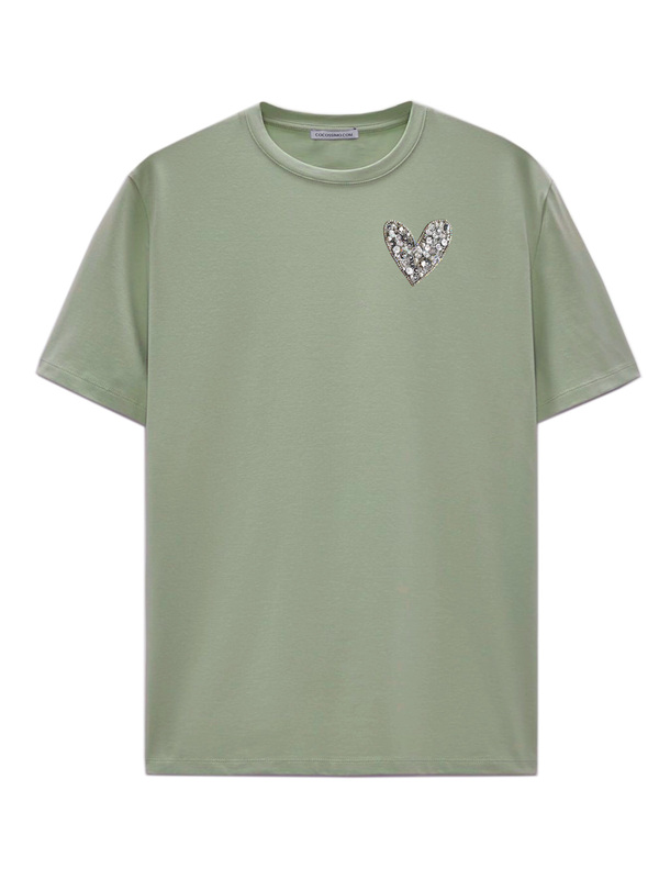 Футболка сердце с вышивкой оливковая