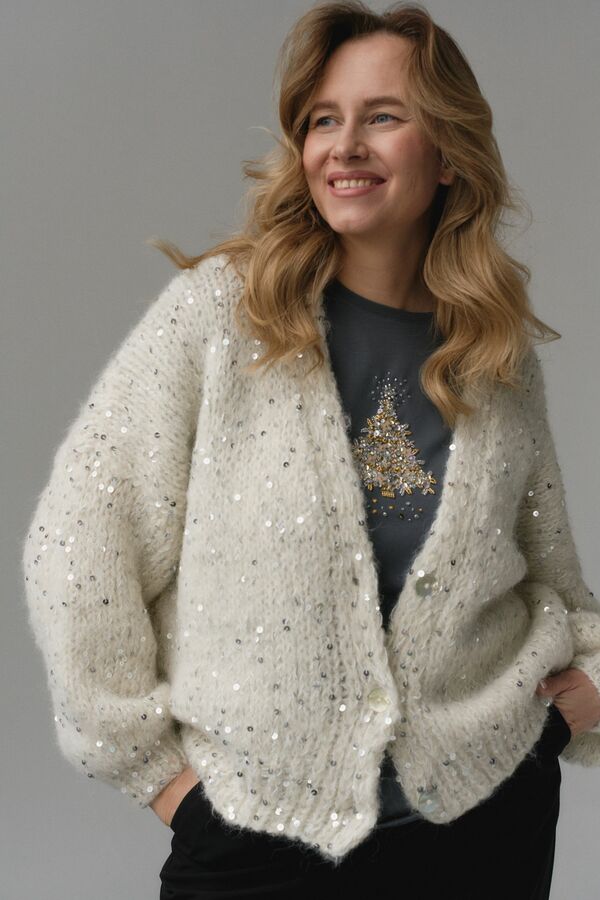 Кардиган с пайетками молочный