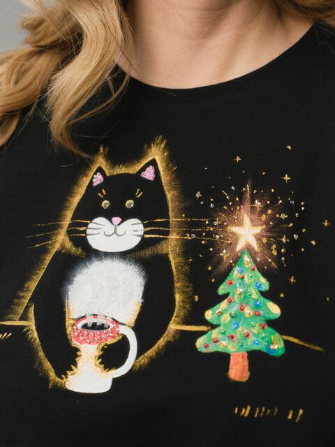 Футболка кот новогодний