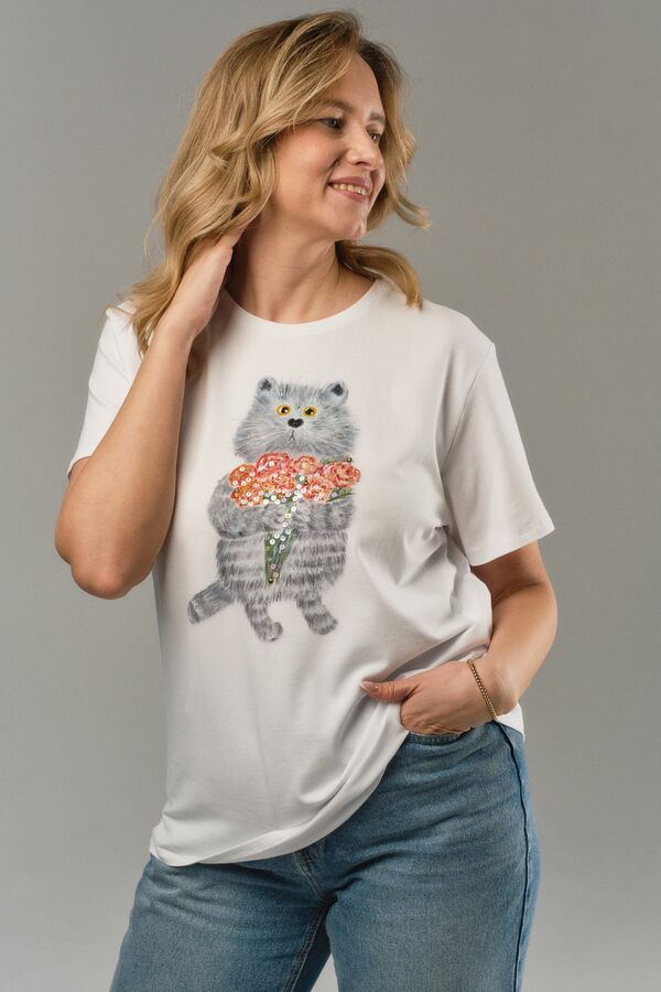 Футболка кот с букетом