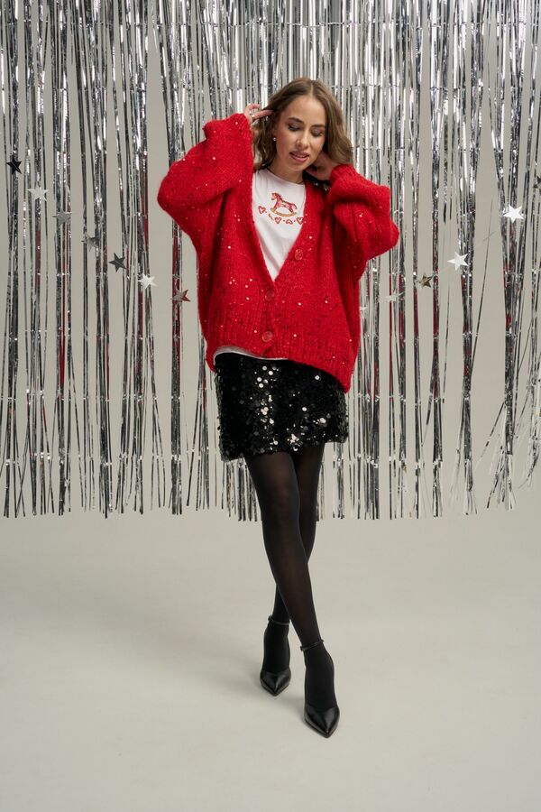 Кардиган из сури-альпаки красный