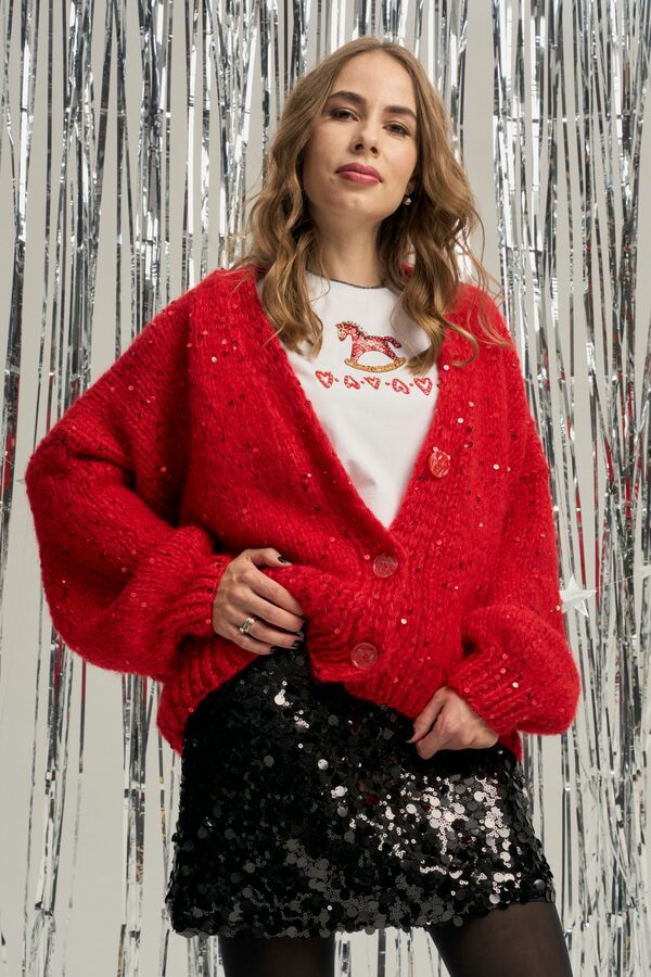 Кардиган из сури-альпаки красный