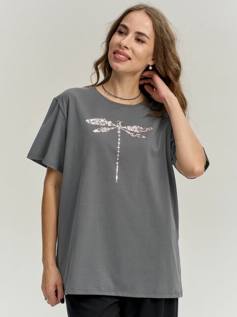 Футболка со стрекозой графитовая