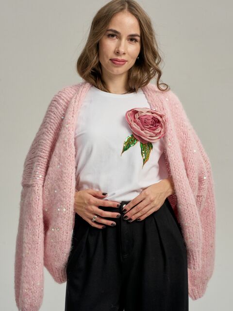 Лонгслив белый с пионом