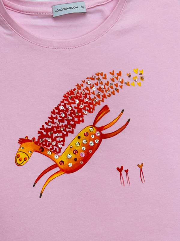 Футболка влюбленная лошадка розовая