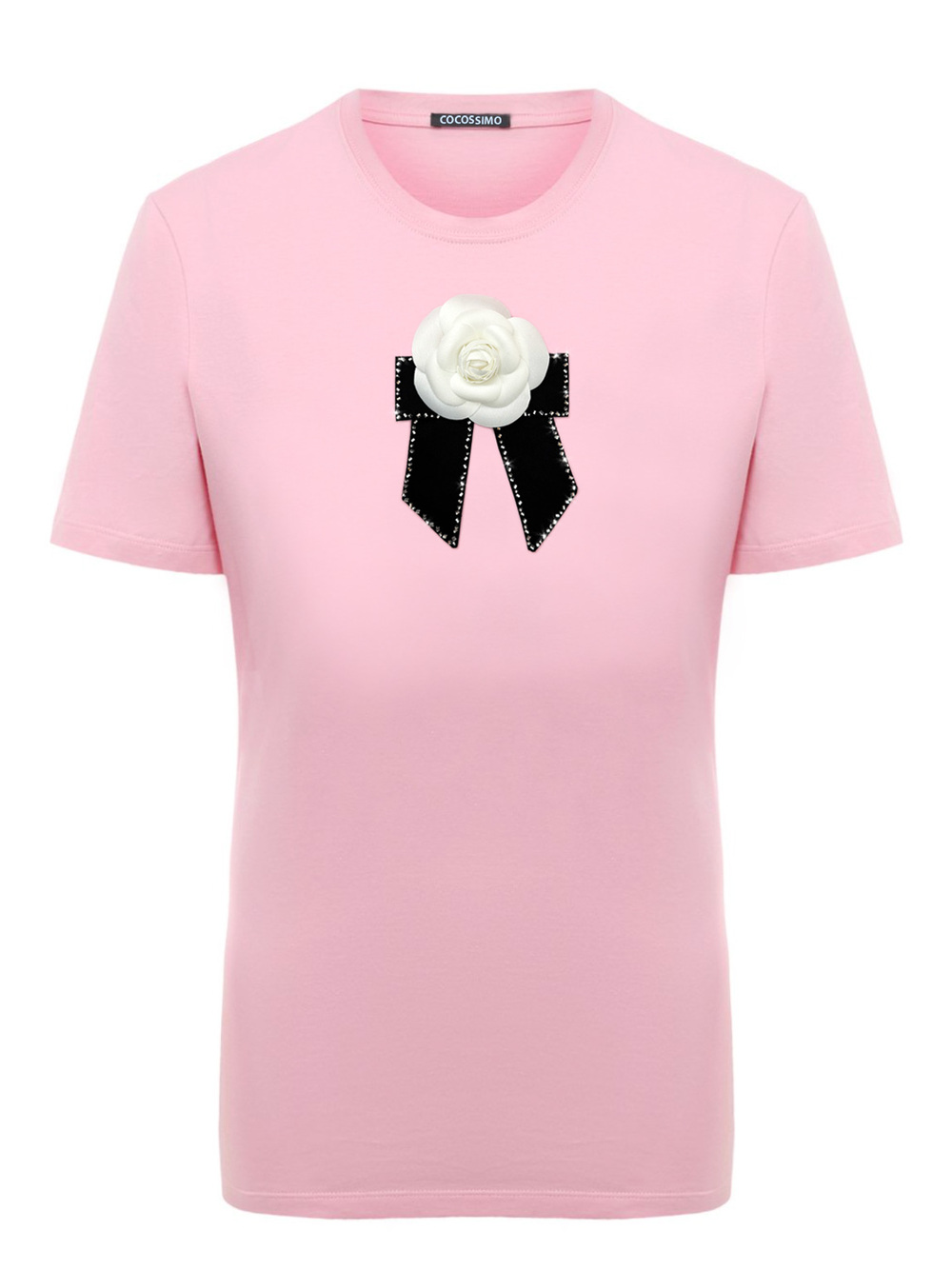 Розовая футболка с камелией в стиле Chanel
