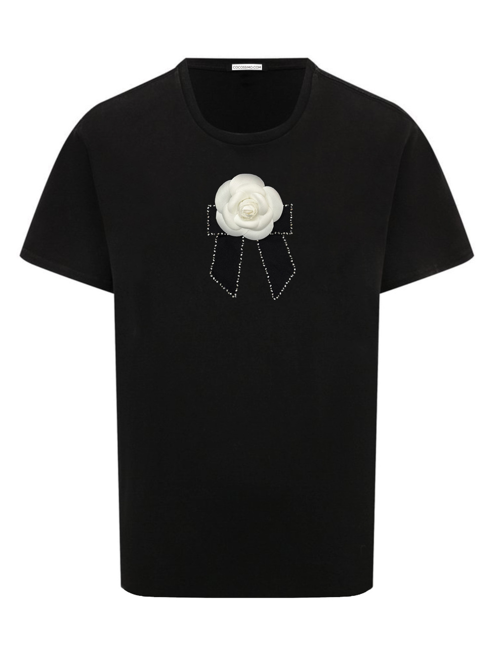 Футболка с камелией в стиле Chanel черная