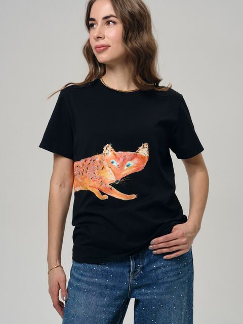 Футболка лиса на черном