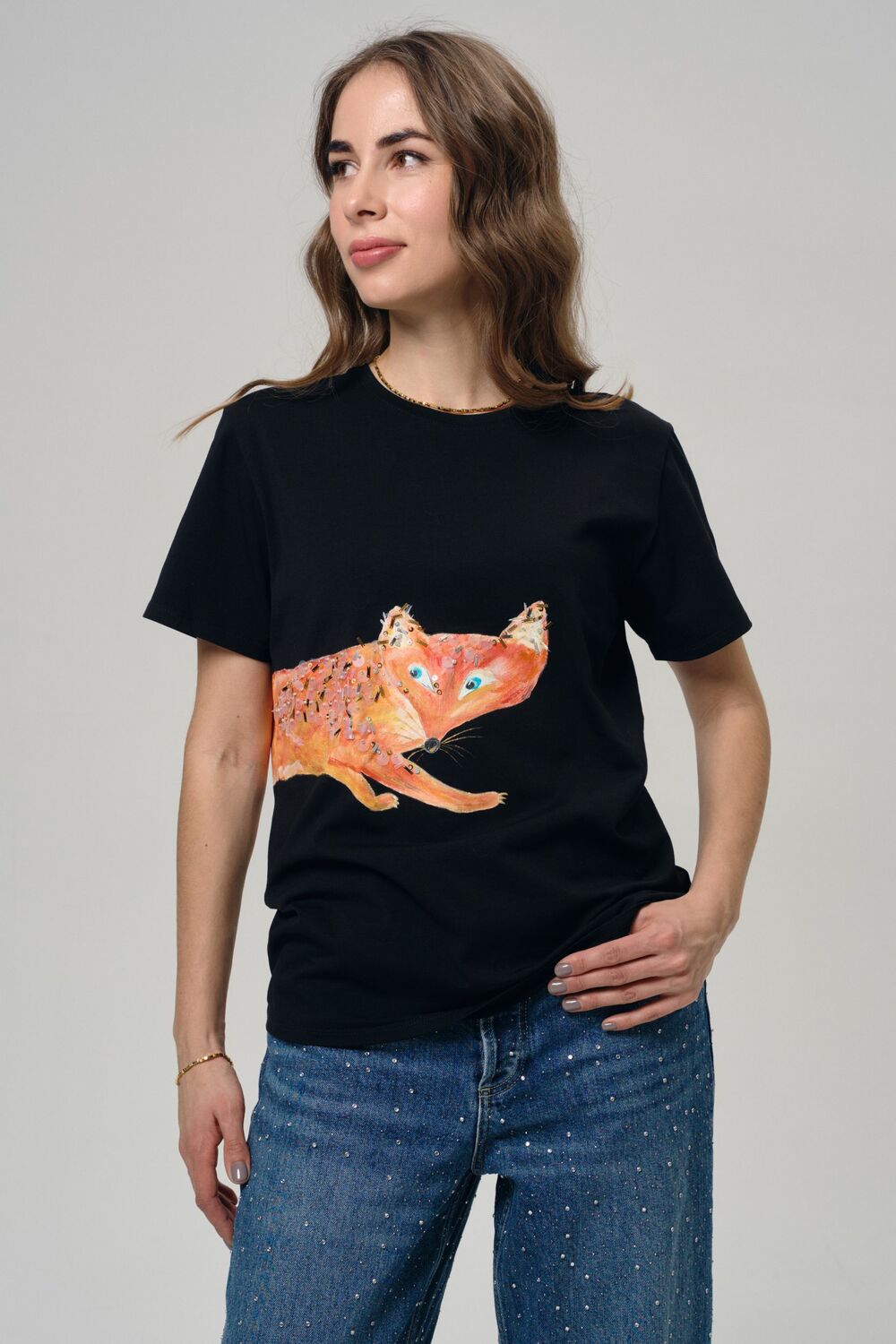 Футболка лиса на черном