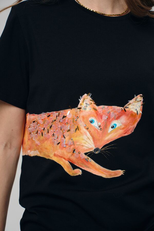 Футболка лиса на черном