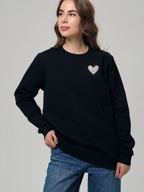 Свитшот с кристальным сердечком черный