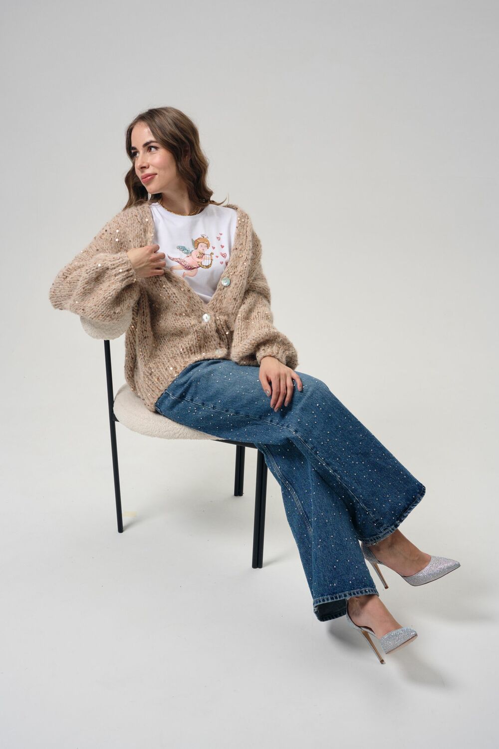 Кардиган Капучино с пайетками