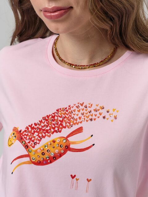 Футболка влюбленная лошадка розовая