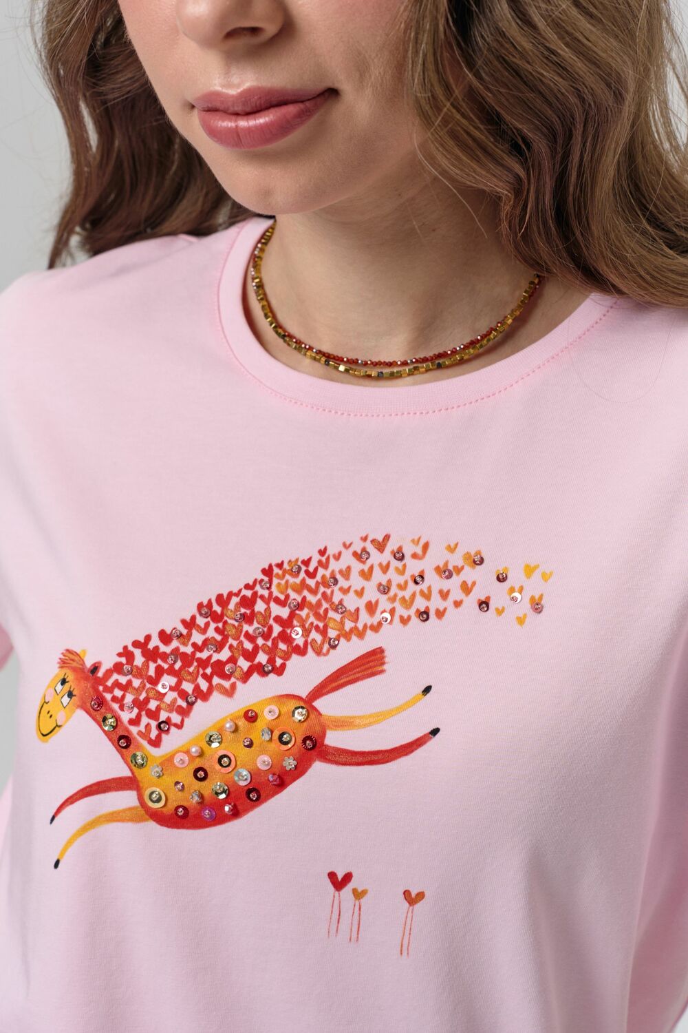 Футболка влюбленная лошадка розовая