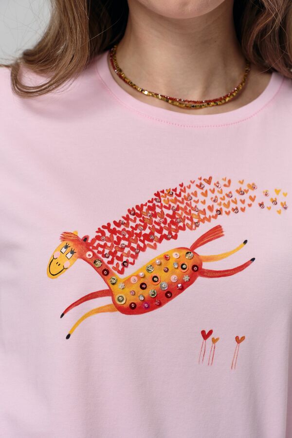 Футболка влюбленная лошадка розовая