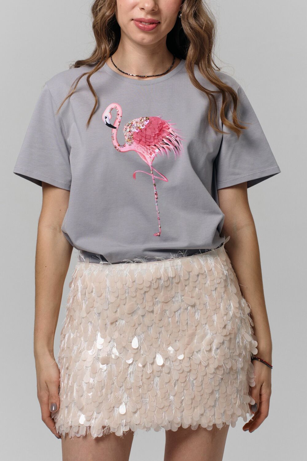Футболка фламинго на пепельном