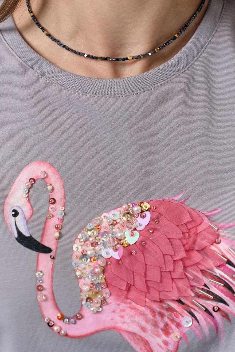 Футболка фламинго на пепельном