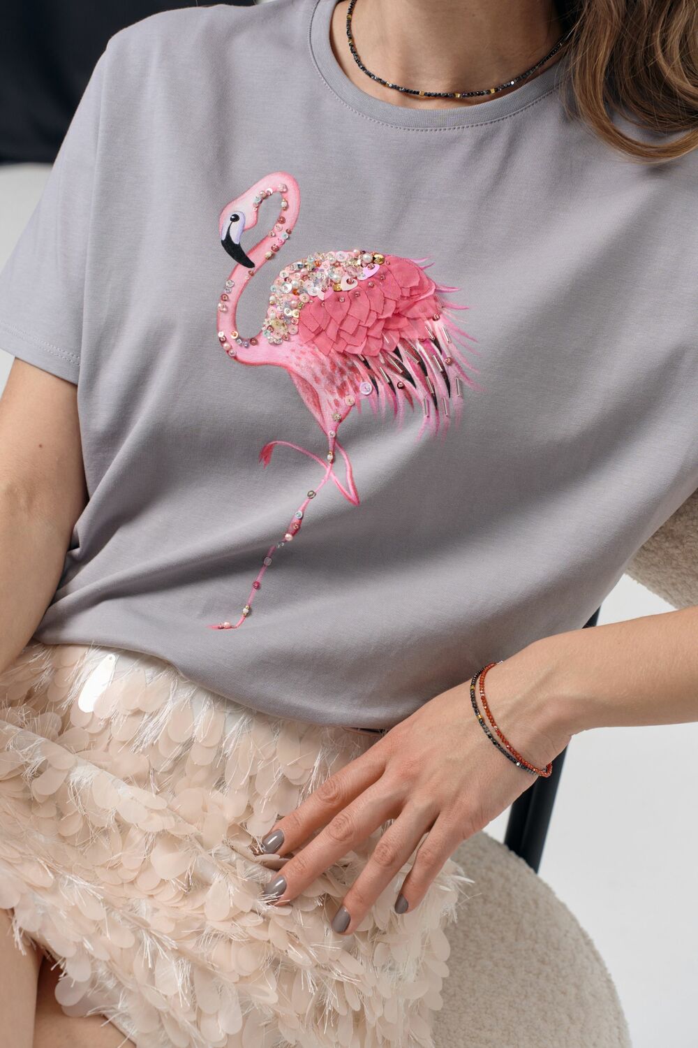 Футболка фламинго на пепельном