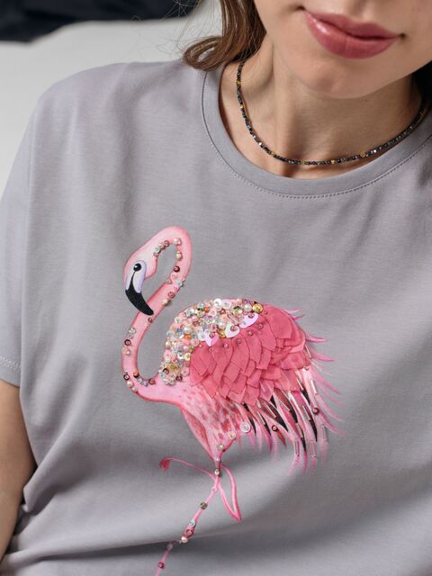 Футболка фламинго на пепельном
