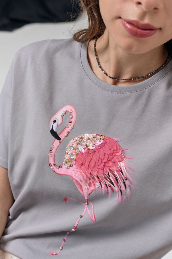 Футболка фламинго на пепельном