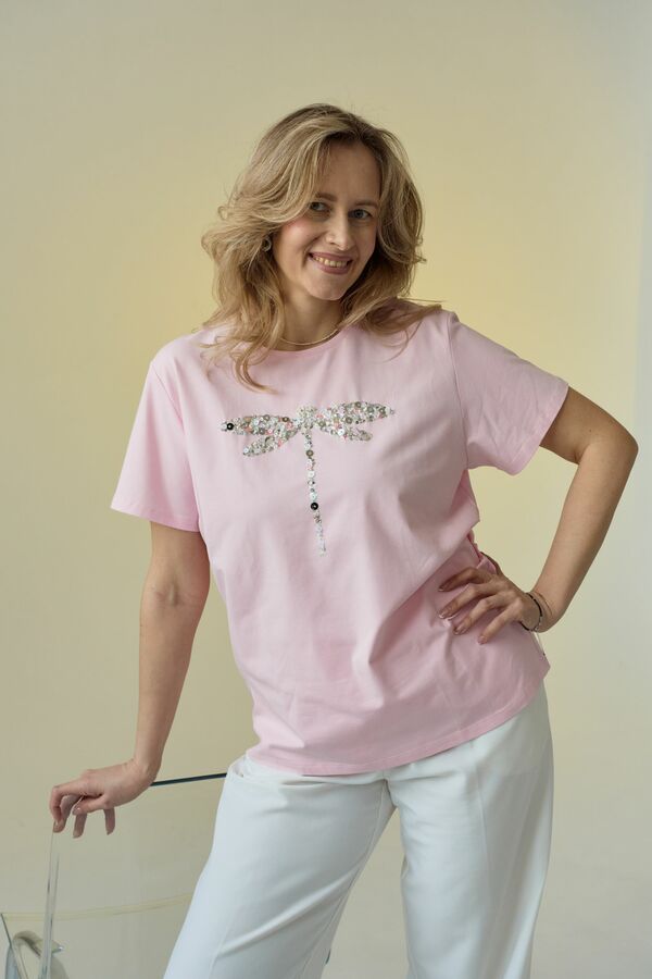 Футболка стрекоза розовая