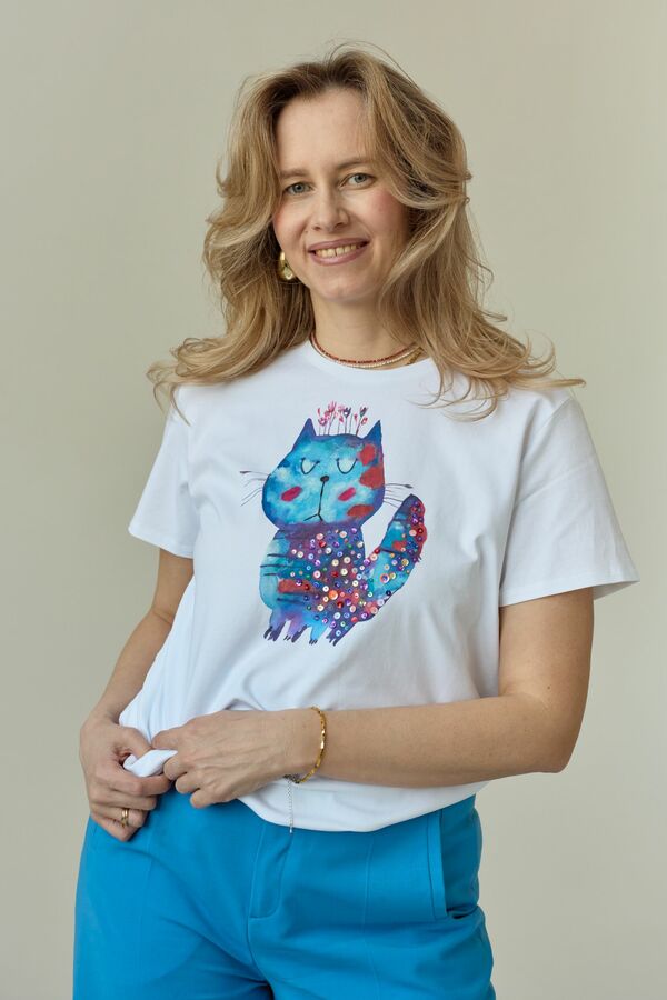 Футболка фиолетовый кот