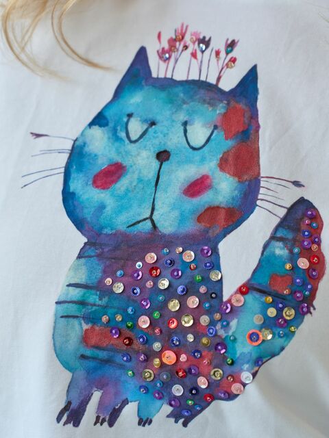 Футболка фиолетовый кот