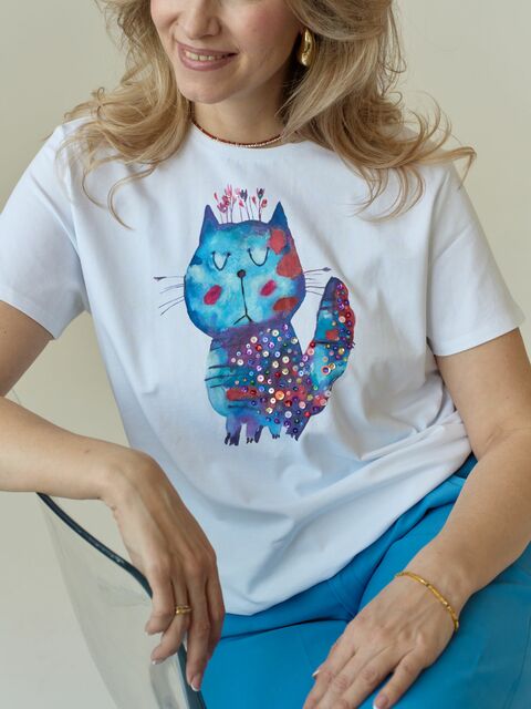 Футболка фиолетовый кот