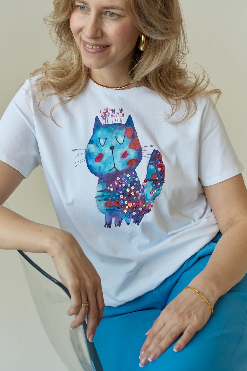 Футболка фиолетовый кот