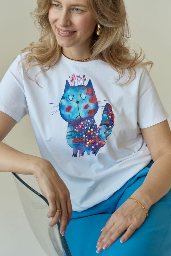 Футболка фиолетовый кот