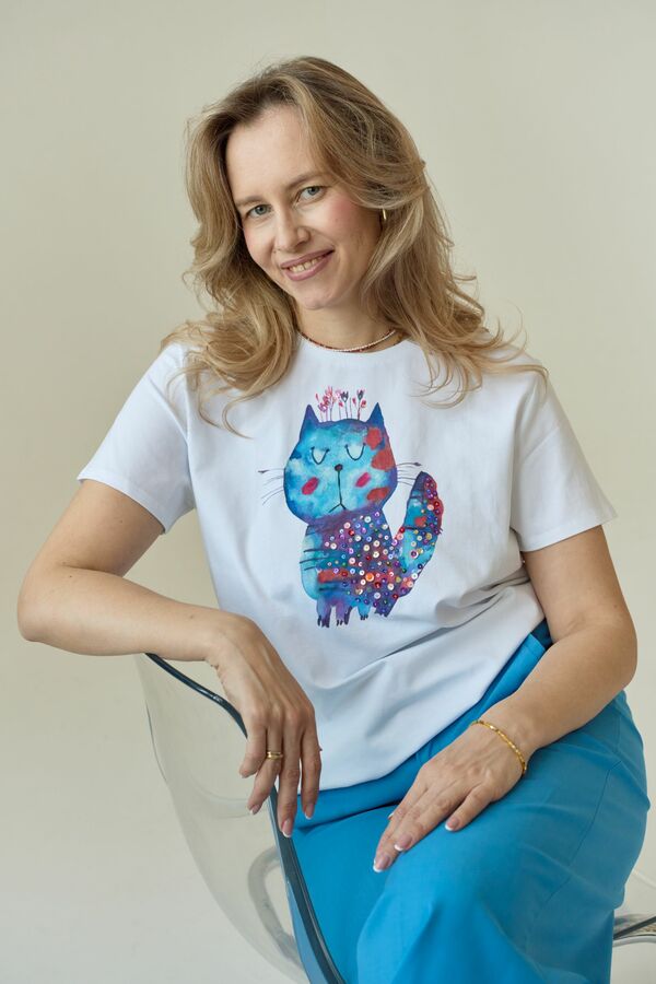 Футболка фиолетовый кот